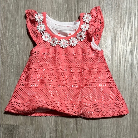 Coral Lace Kids Top with Floral Accents - Picture 1 of 1